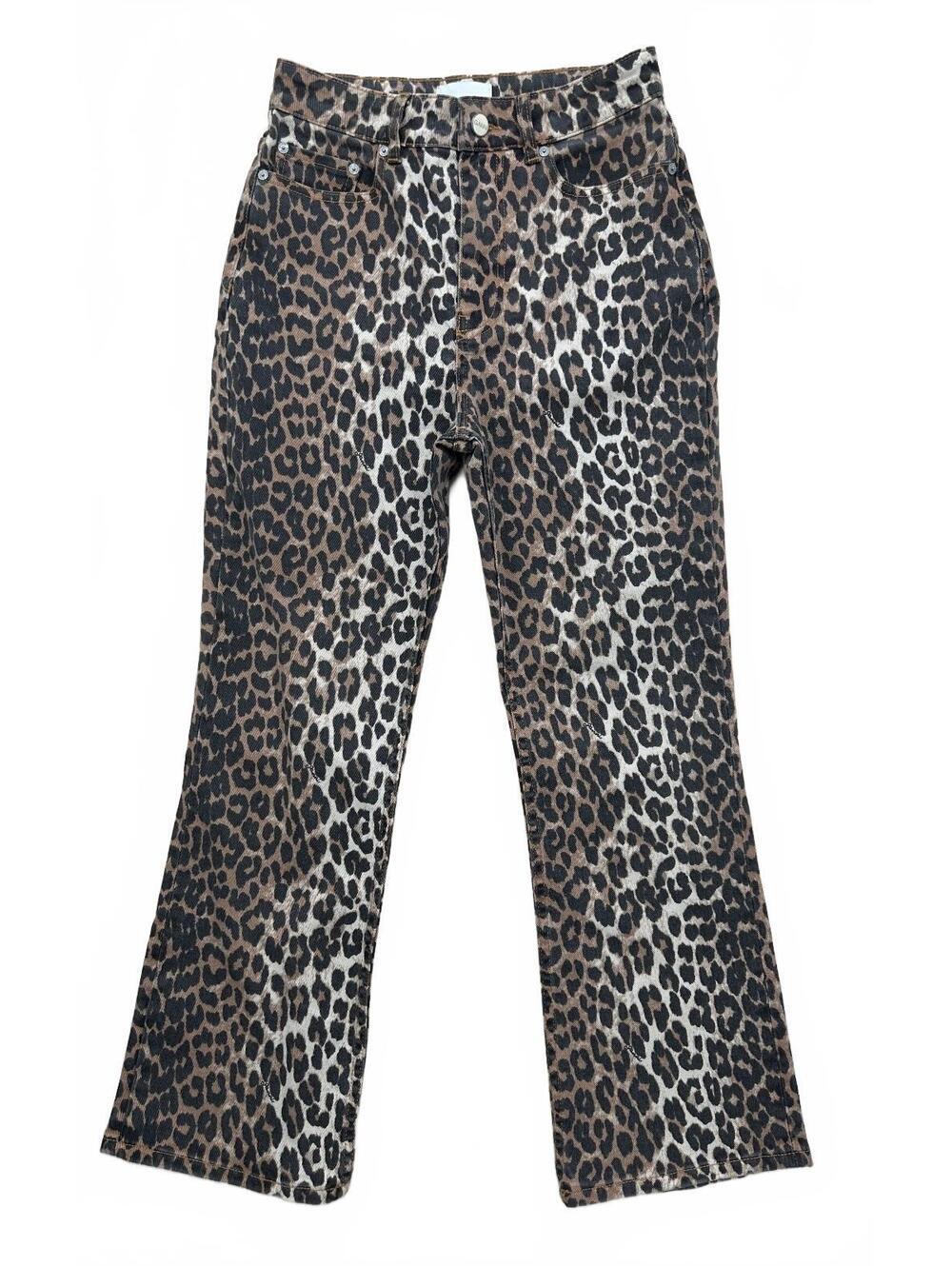 Ganni Betzy Cropped Leopard Print Jeans Size 27